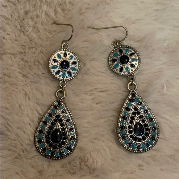 Silver and blue dangle earrings - Picture 1 of 2